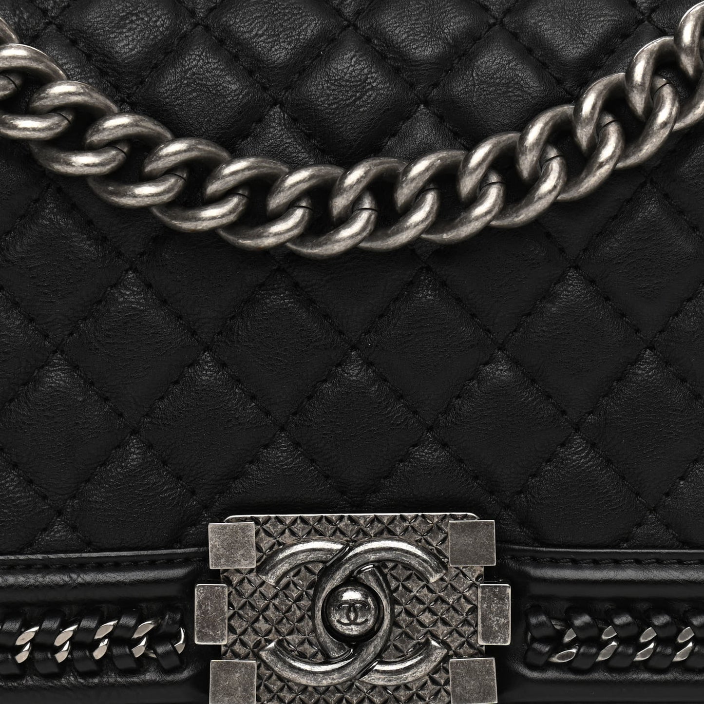 Goatskin Quilted Medium Boy Handle Flap Black