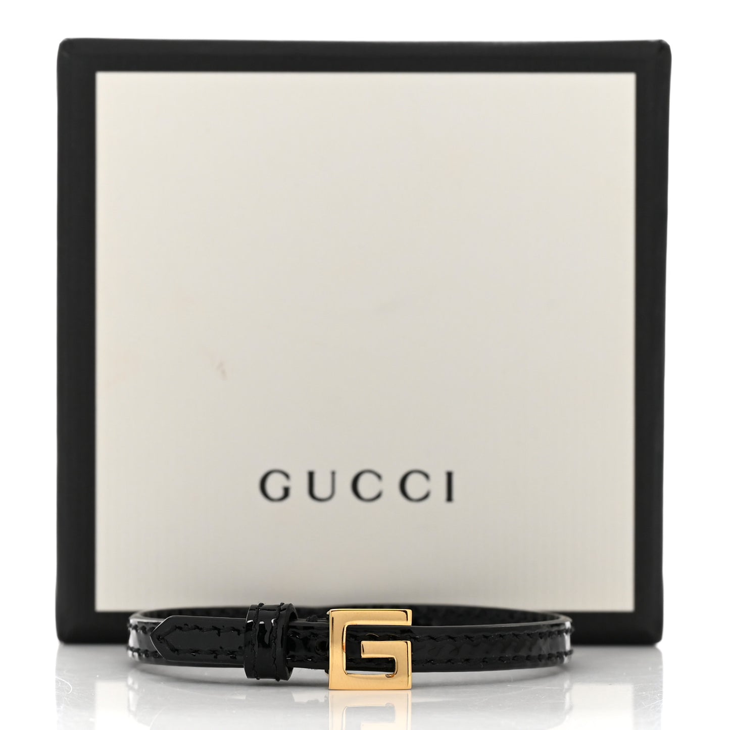 Metal Calfskin Square G Bracelet S Black Gold