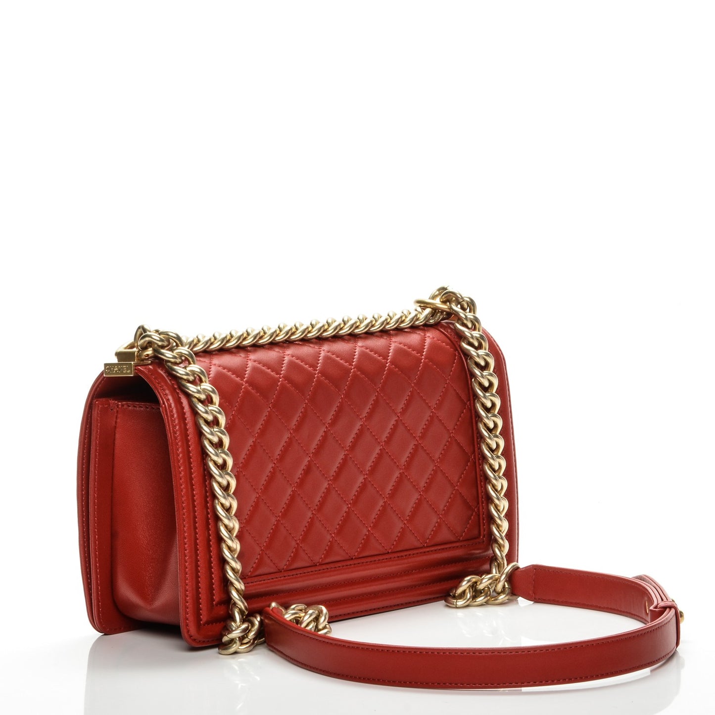Lambskin Quilted Medium Boy Flap Red