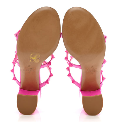 Valentino Garavani Patent Lacquered Monochrome Rockstud 60mm Caged Slide Sandals 37 Pink PP 7 of 9