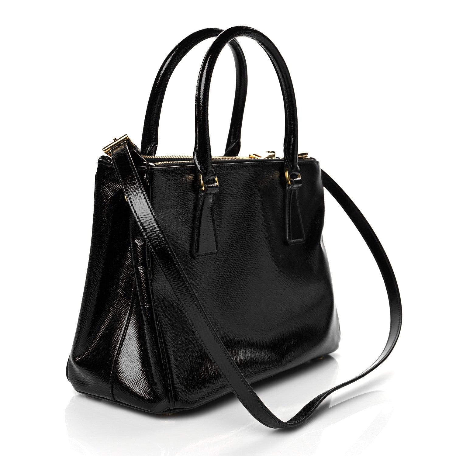 Prada Saffiano Vernice Mini Galleria Double Zip Tote Black 3 of 9