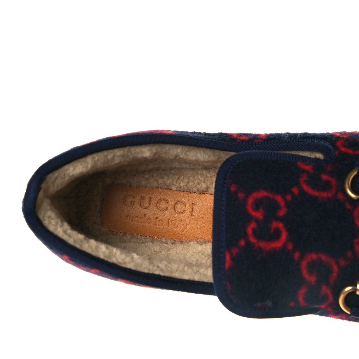 Gucci Covered Wool GG Monogram Mens Fria Horsebit Loafers 7 Blue Red Butterscotch 9 of 9