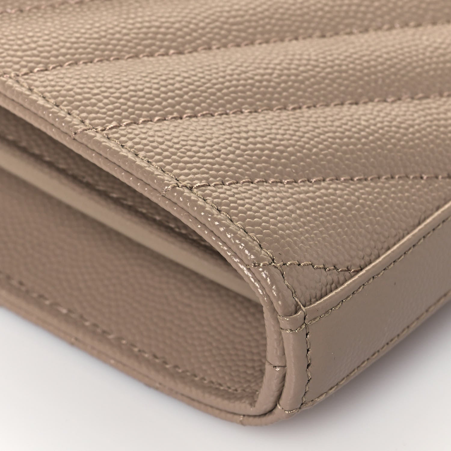 Saint Laurent Grain De Poudre Matelasse Chevron Monogram Chain Wallet Deep Beige 5 of 12