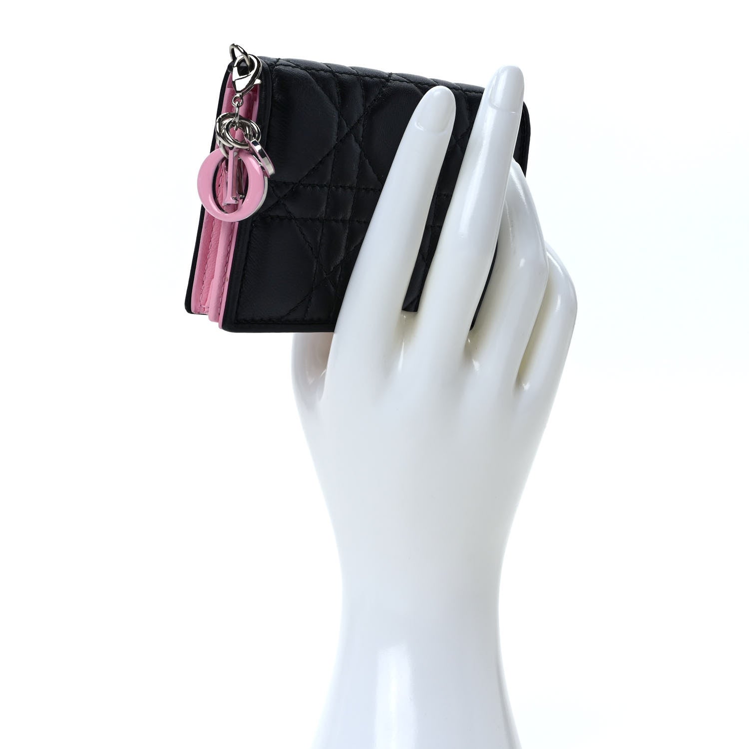 Christian Dior Lambskin Cannage Bi-color Small Lady Dior Flap Card Holder Black Pink 2 of 8