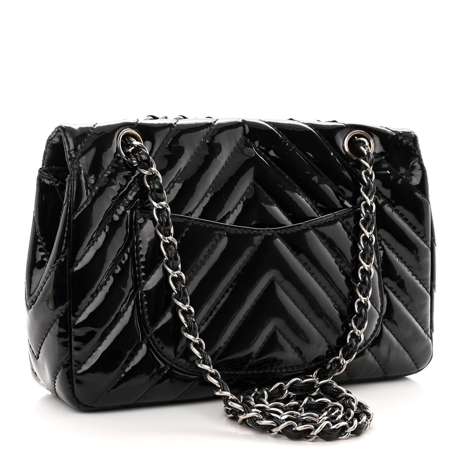 Chanel Patent Chevron Quilted Medium Single Flap Black 3 of 12