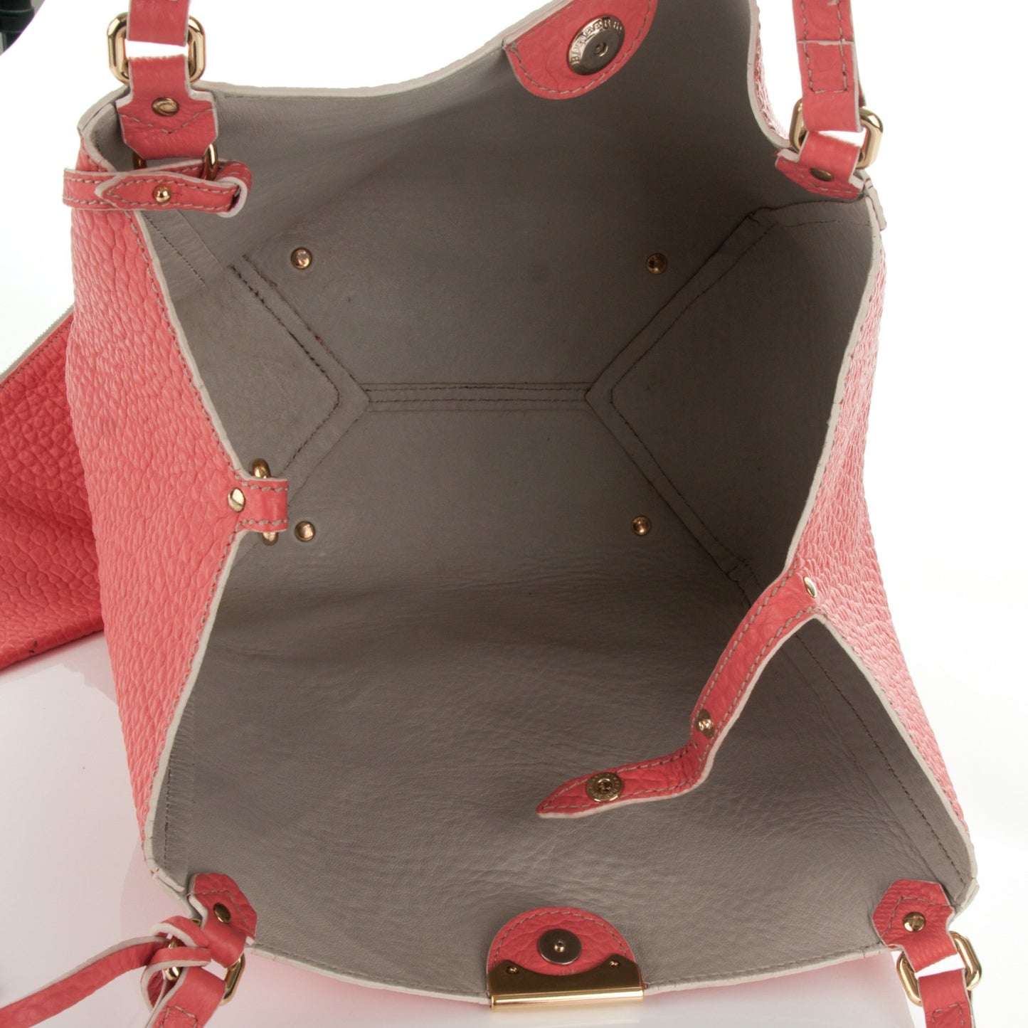 Signature Grain Calfskin Check Embossed Small Canterbury Tote Rose Pink