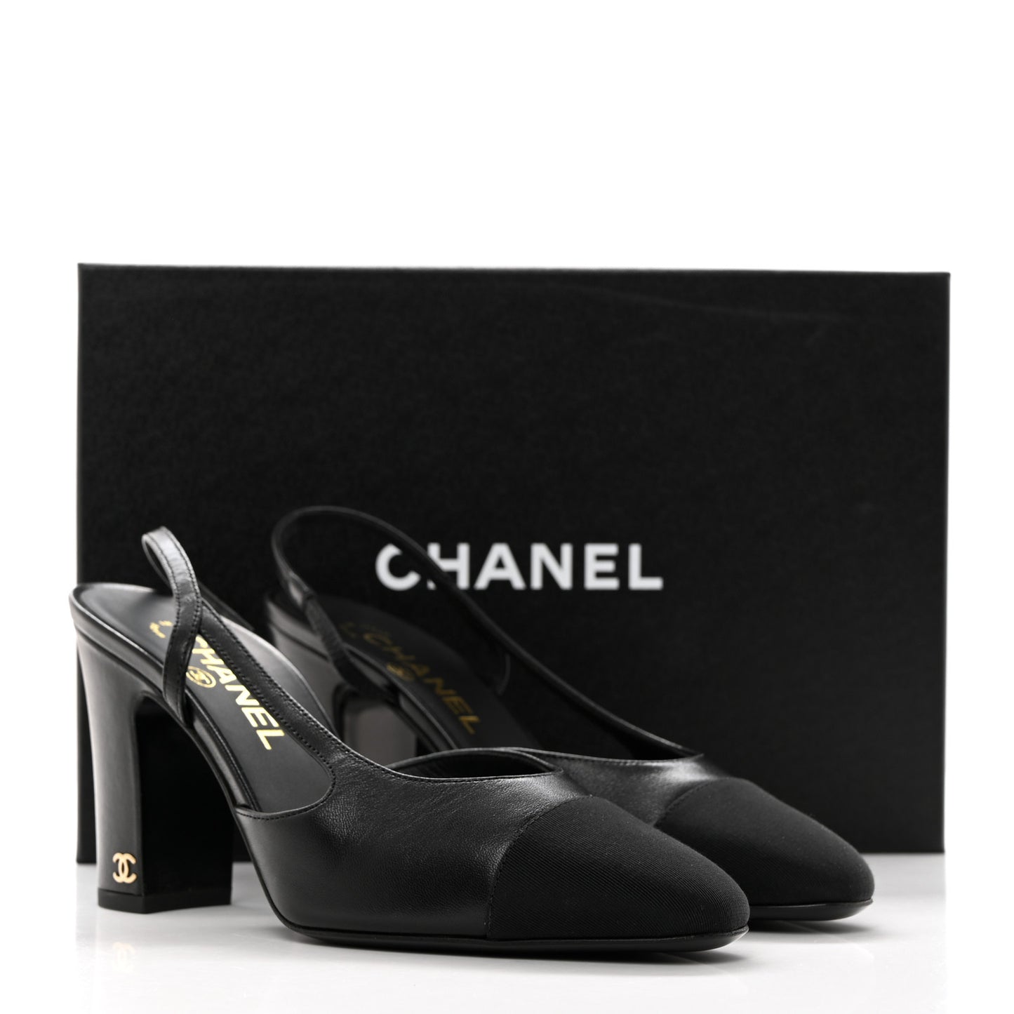 Lambskin Grosgrain Cap Toe CC Slingback Pumps 37 Black