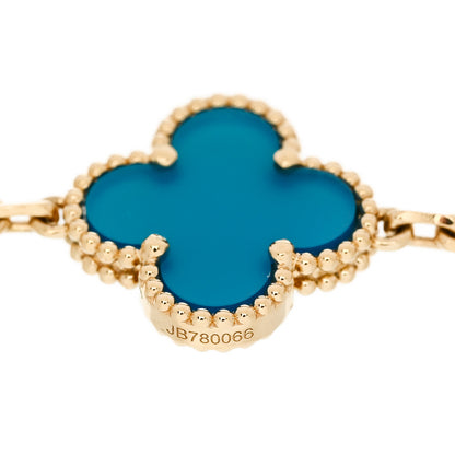 Van Cleef & Arpels 18K Yellow Gold Blue Agate 5 Motifs Vintage Alhambra Bracelet 3 of 4