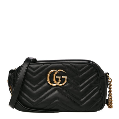Gucci Calfskin Matelasse Small GG Marmont Chain Shoulder Bag Black 1 of 19