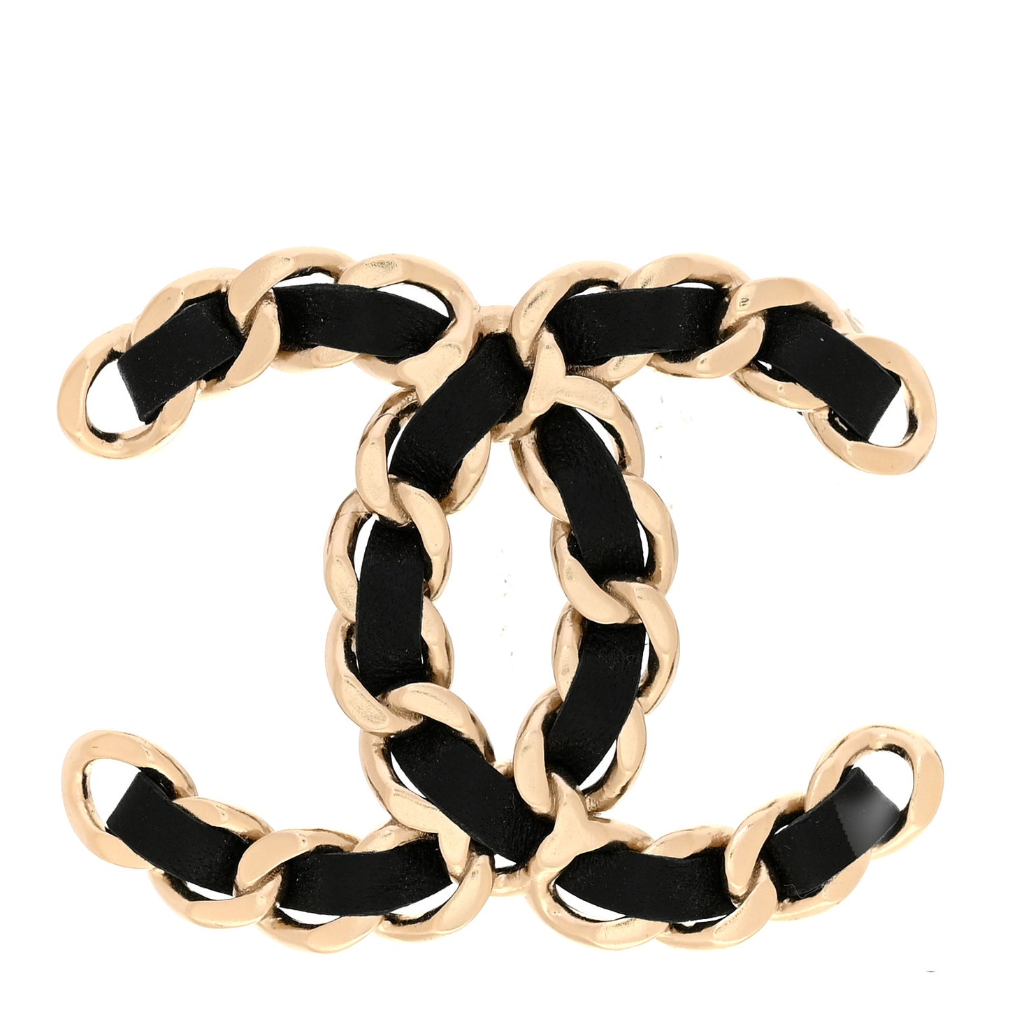 Lambskin Chain CC Brooch Black Gold