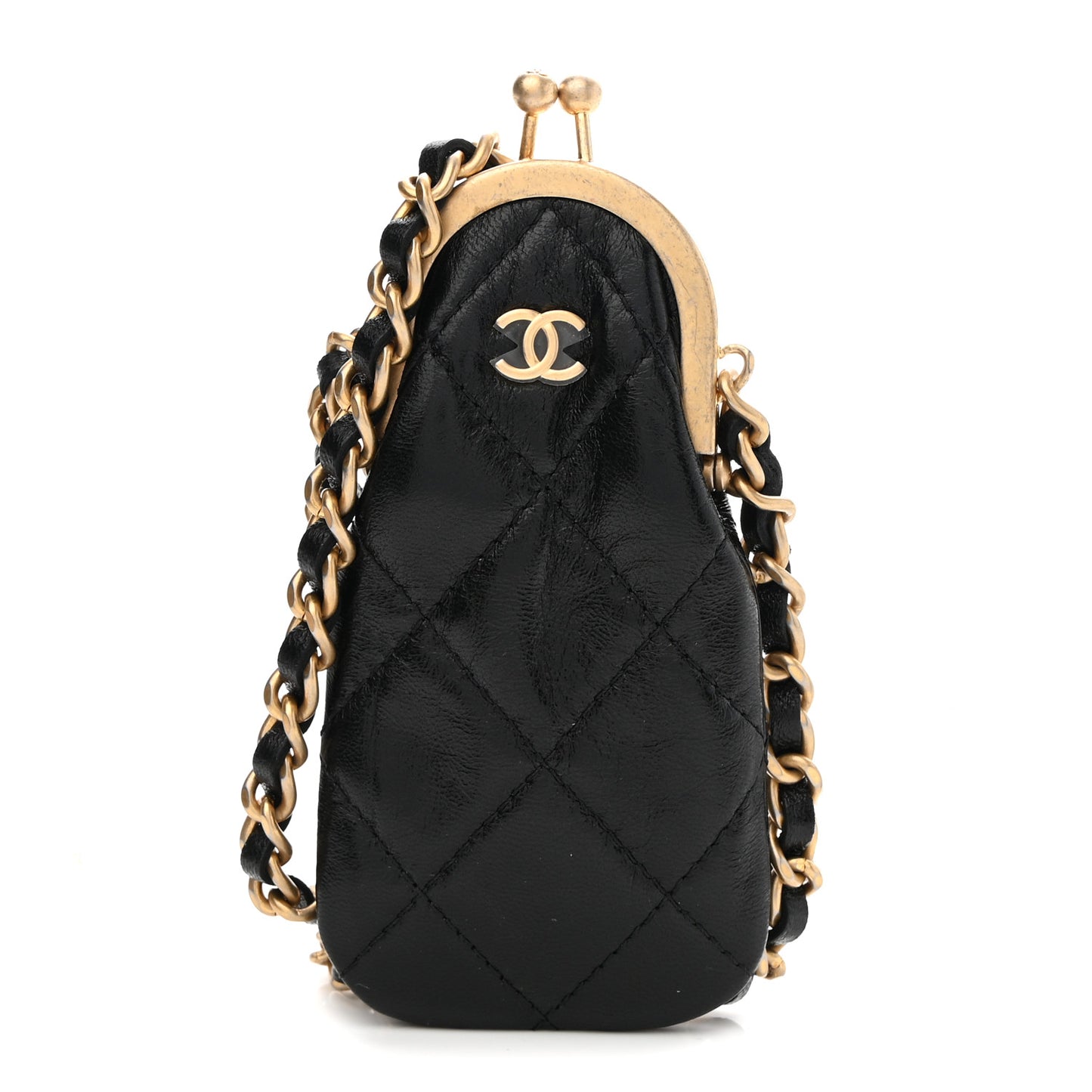 Lambskin Quilted Lipstick Case On Chain Black