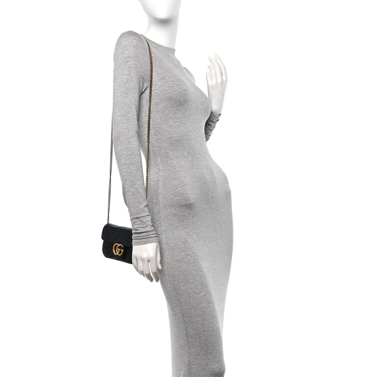 Calfskin Matelasse Super Mini GG Marmont Shoulder Bag Black