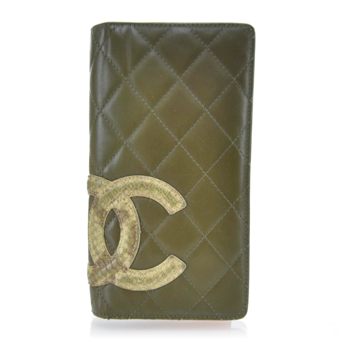 Calfskin Python Quilted Cambon Yen Wallet Khaki