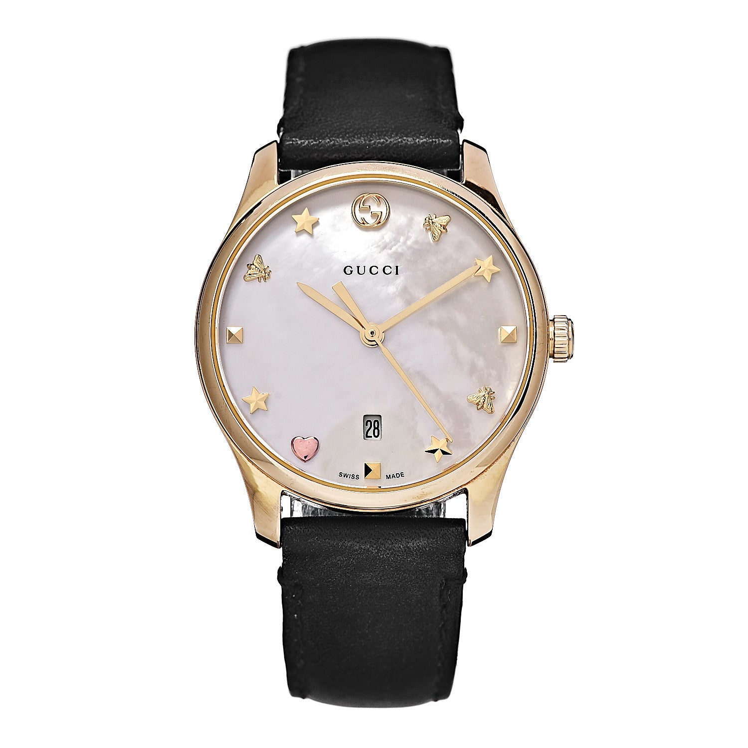 Gucci Stainless Steel Calfskin Mother of Pearl 29mm G-Timeless Charm Quartz Watch 1 of 10