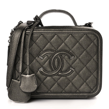 Chanel Metallic Caviar Quilted Medium CC Filigree Vanity Case Dark Silver 1 of 10