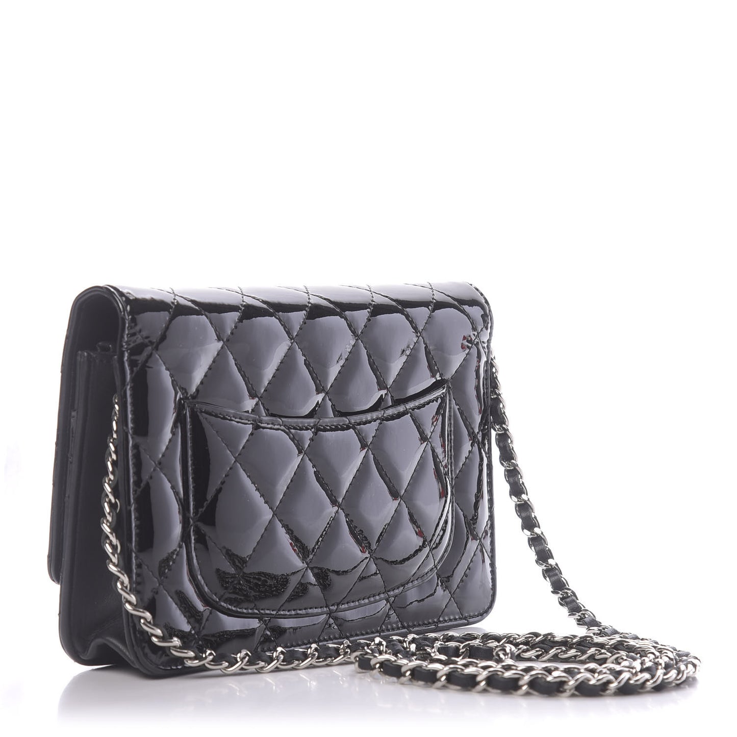 Patent Quilted Wallet On Chain WOC Black