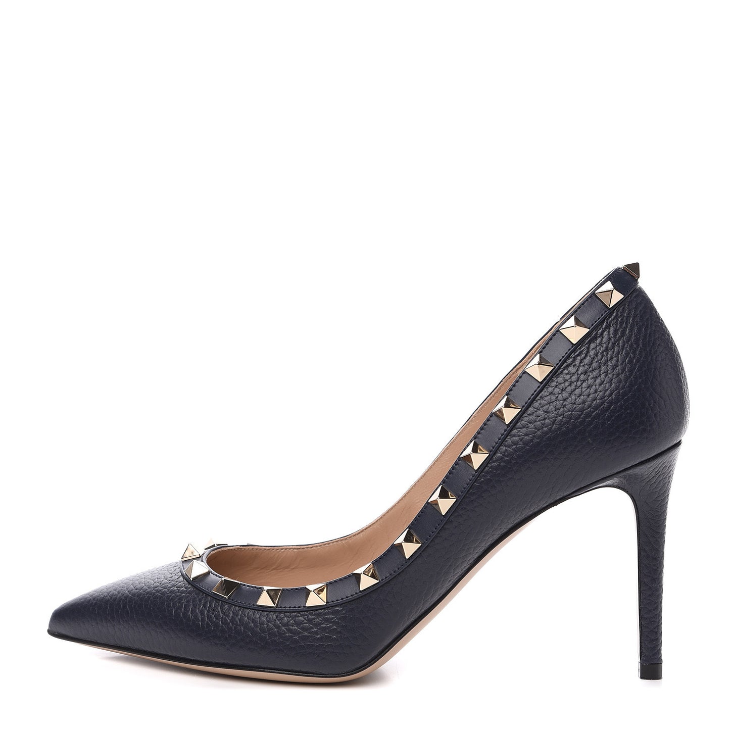 Pebbled Calfskin Rockstud 85mm Pumps 38 Marine