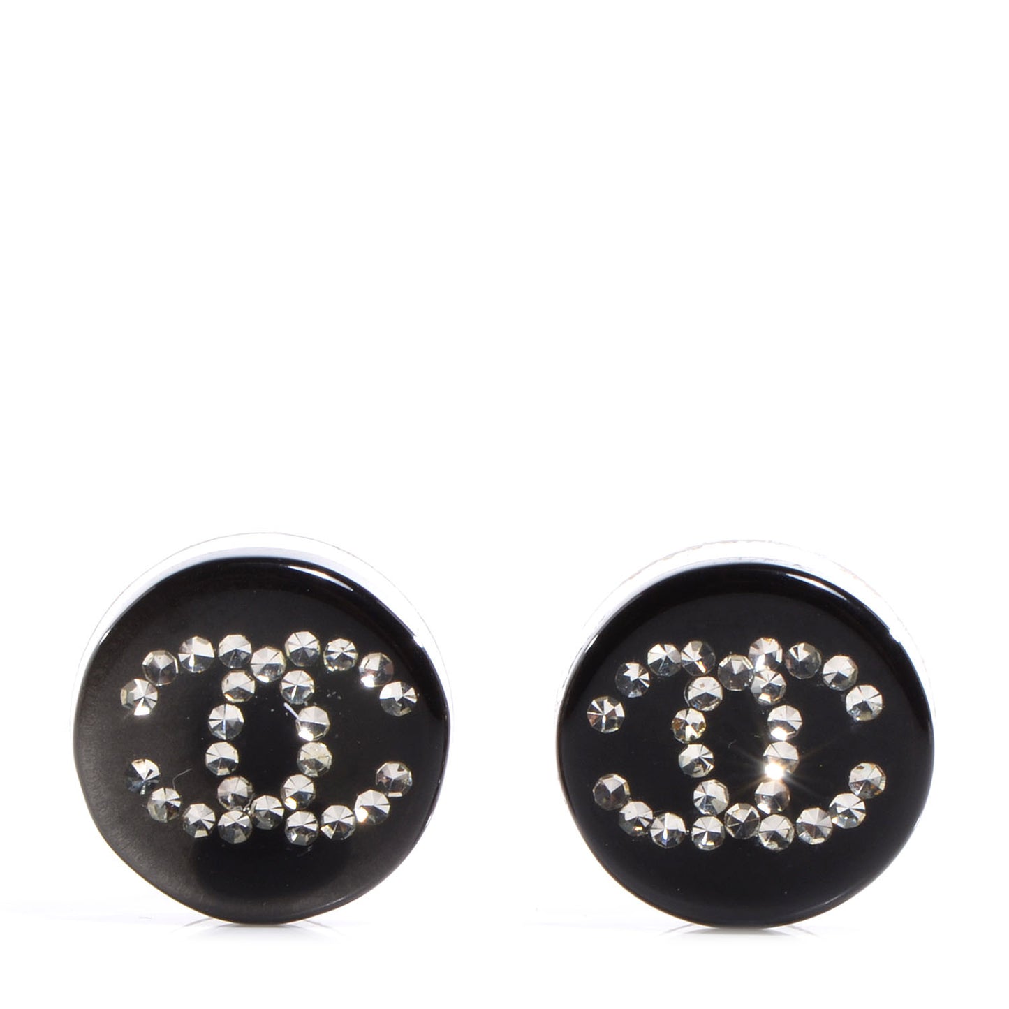 Resin Crystal CC Earrings Black
