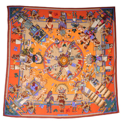 Hermes Cashmere Silk Kachinas Shawl GM 140 Orange 2 of 5