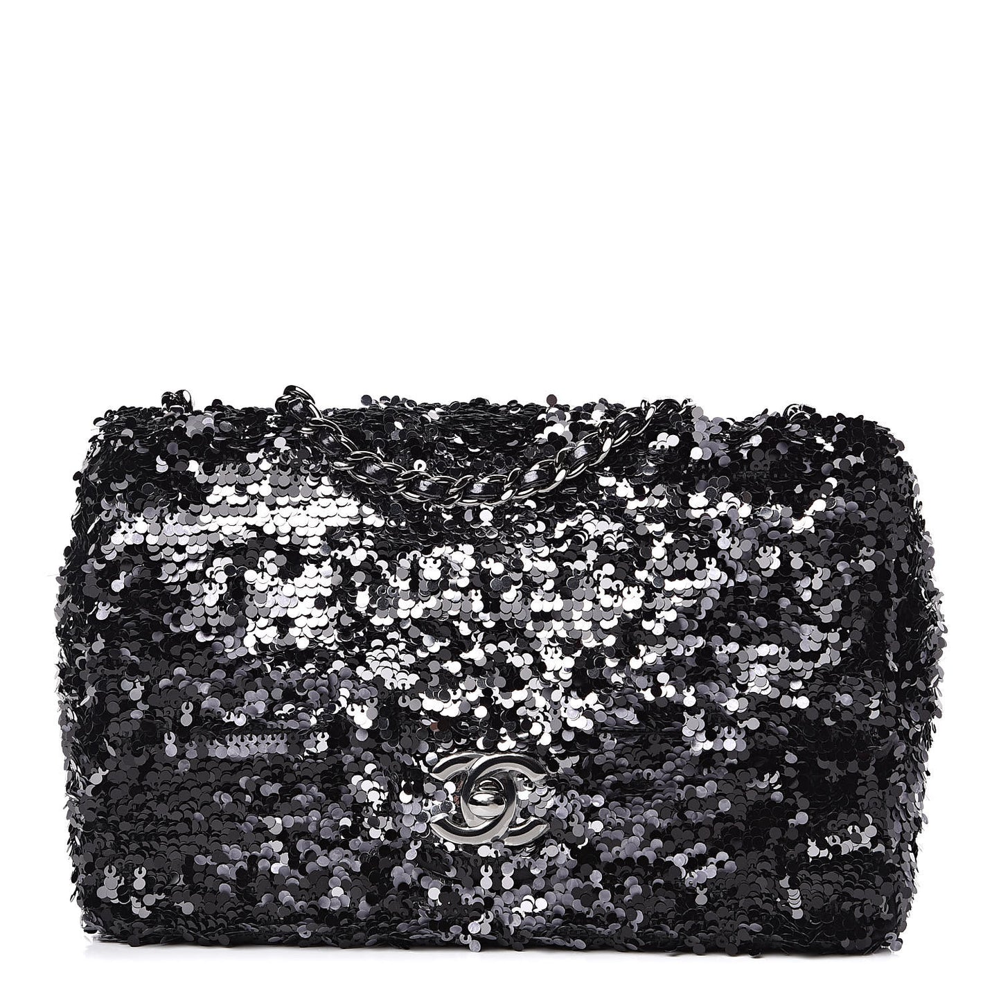 Sequin Mini Rectangular Single Flap Black Silver