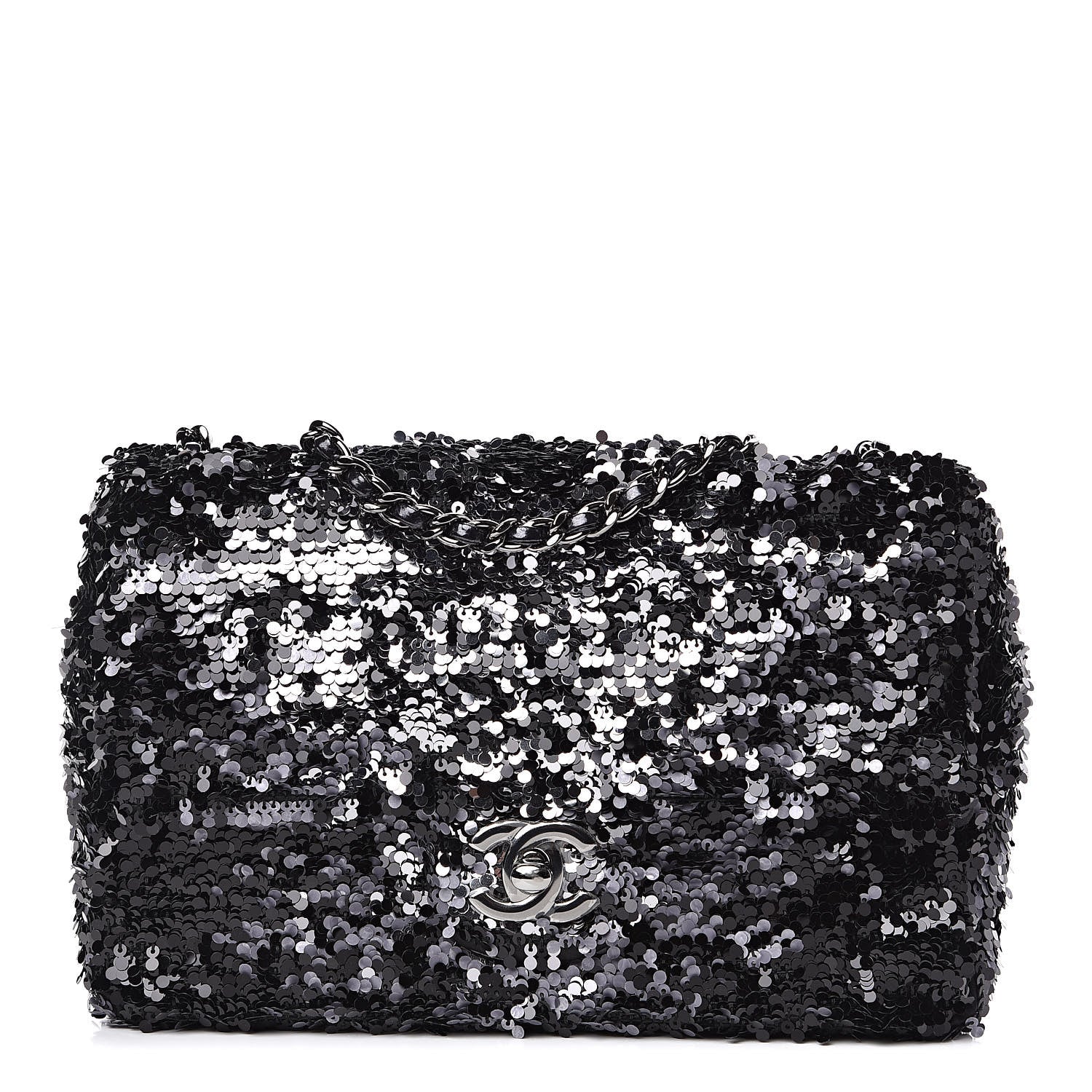Chanel Sequin Mini Rectangular Single Flap Black Silver 1 of 10