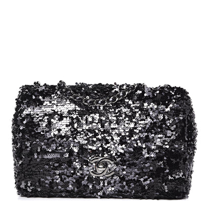 Chanel Sequin Mini Rectangular Single Flap Black Silver 1 of 10
