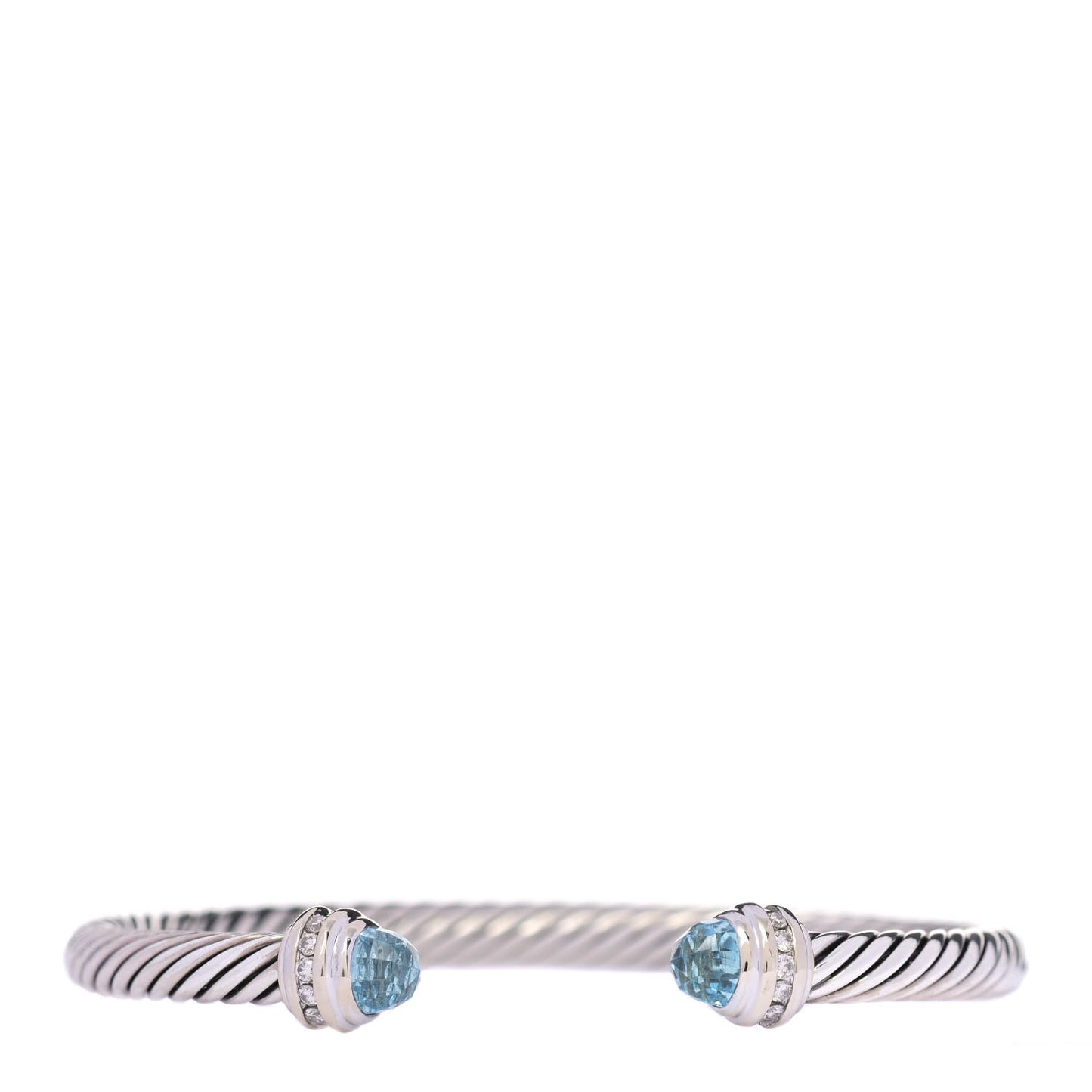 Sterling Silver 18K White Gold Diamond Blue Topaz 5mm Cable Classics Bracelet