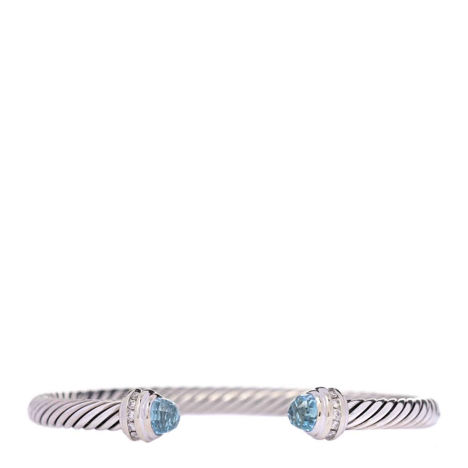 David Yurman Sterling Silver 18K White Gold Diamond Blue Topaz 5mm Cable Classics Bracelet 1 of 4