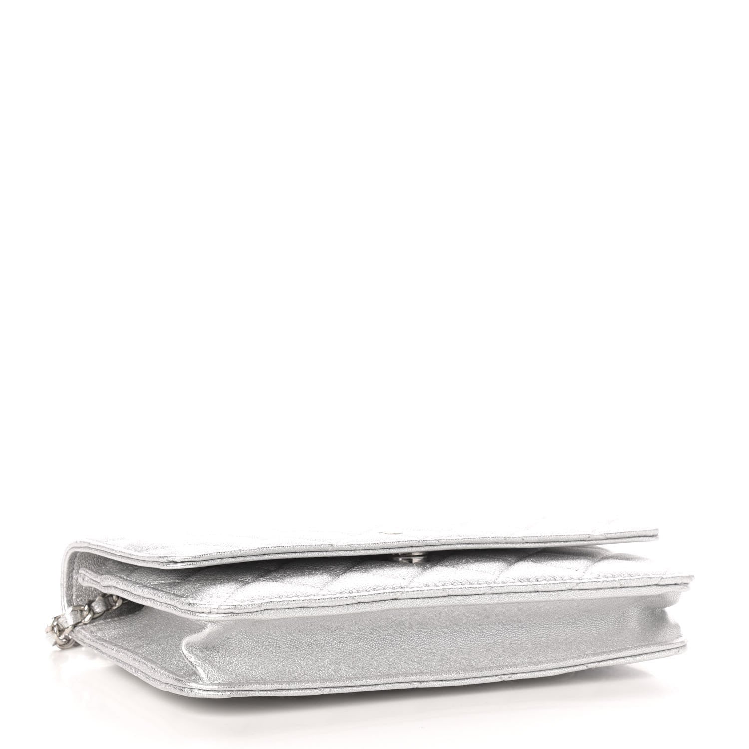 Chanel Metallic Lambskin Quilted Wallet On Chain WOC Silver 4 of 11