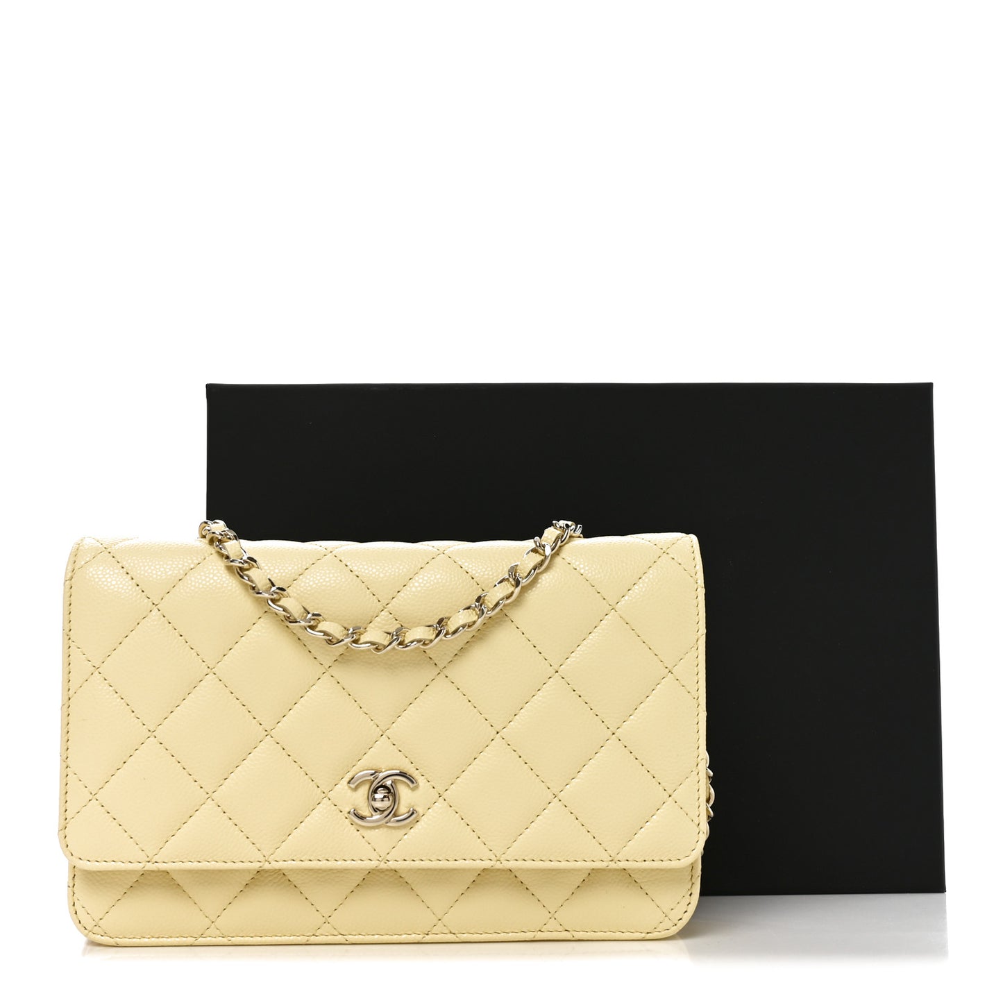 Caviar Quilted CC Turnlock Wallet On Chain WOC Light Yellow