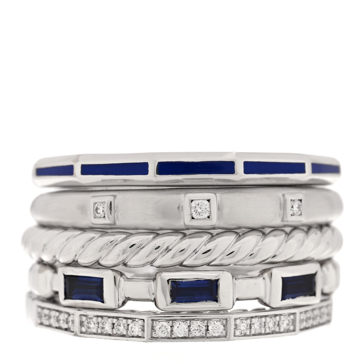 Sterling Silver Diamond Blue Sapphire Enamel Stax Wide Stacked Ring 60 9