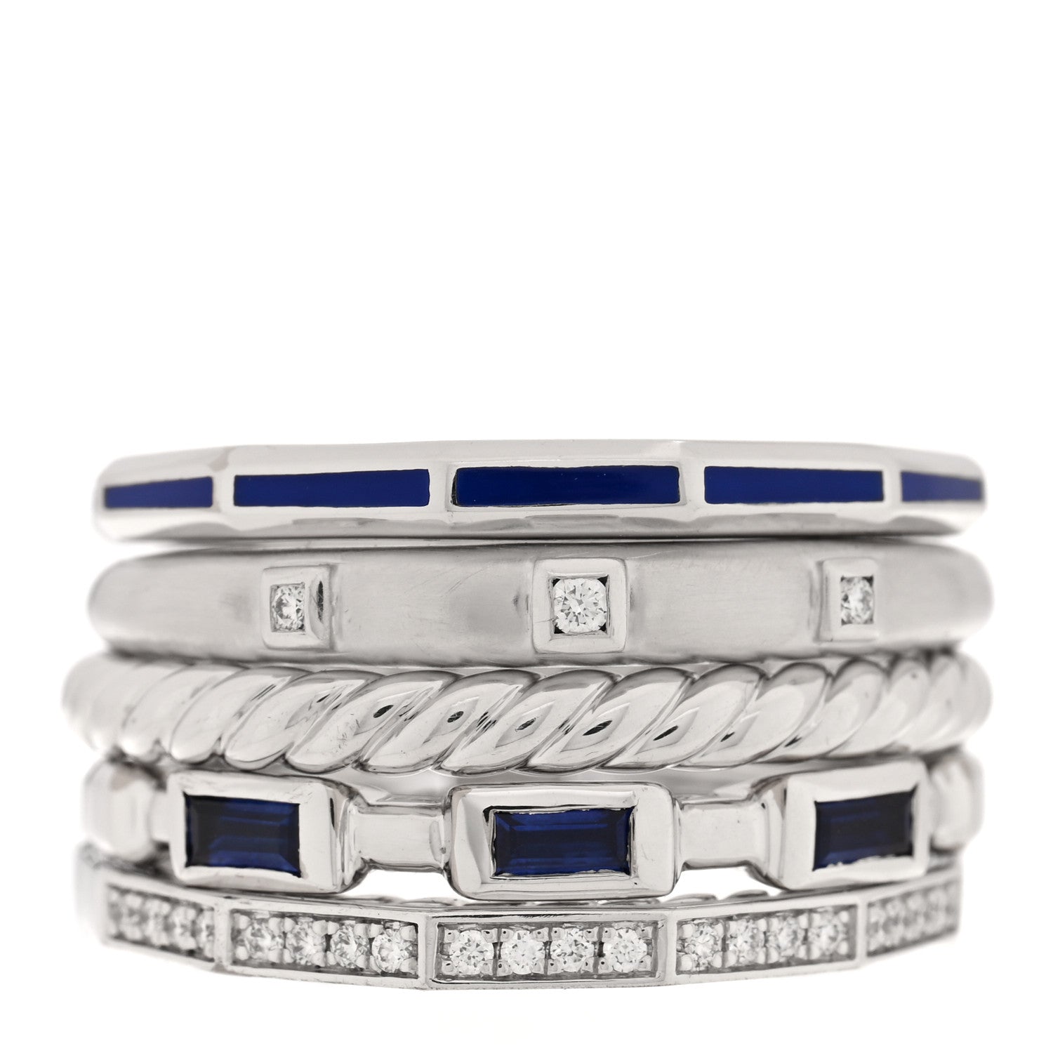 David Yurman Sterling Silver Diamond Blue Sapphire Enamel Stax Wide Stacked Ring 60 9 1 of 4