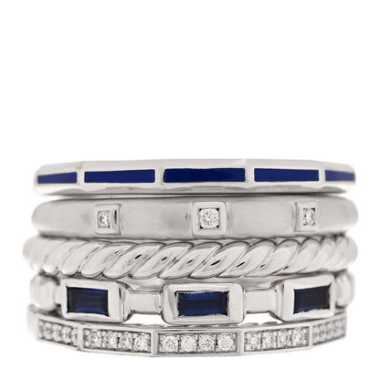David Yurman Sterling Silver Diamond Blue Sapphire Enamel Stax Wide Stacked Ring 60 9 1 of 4