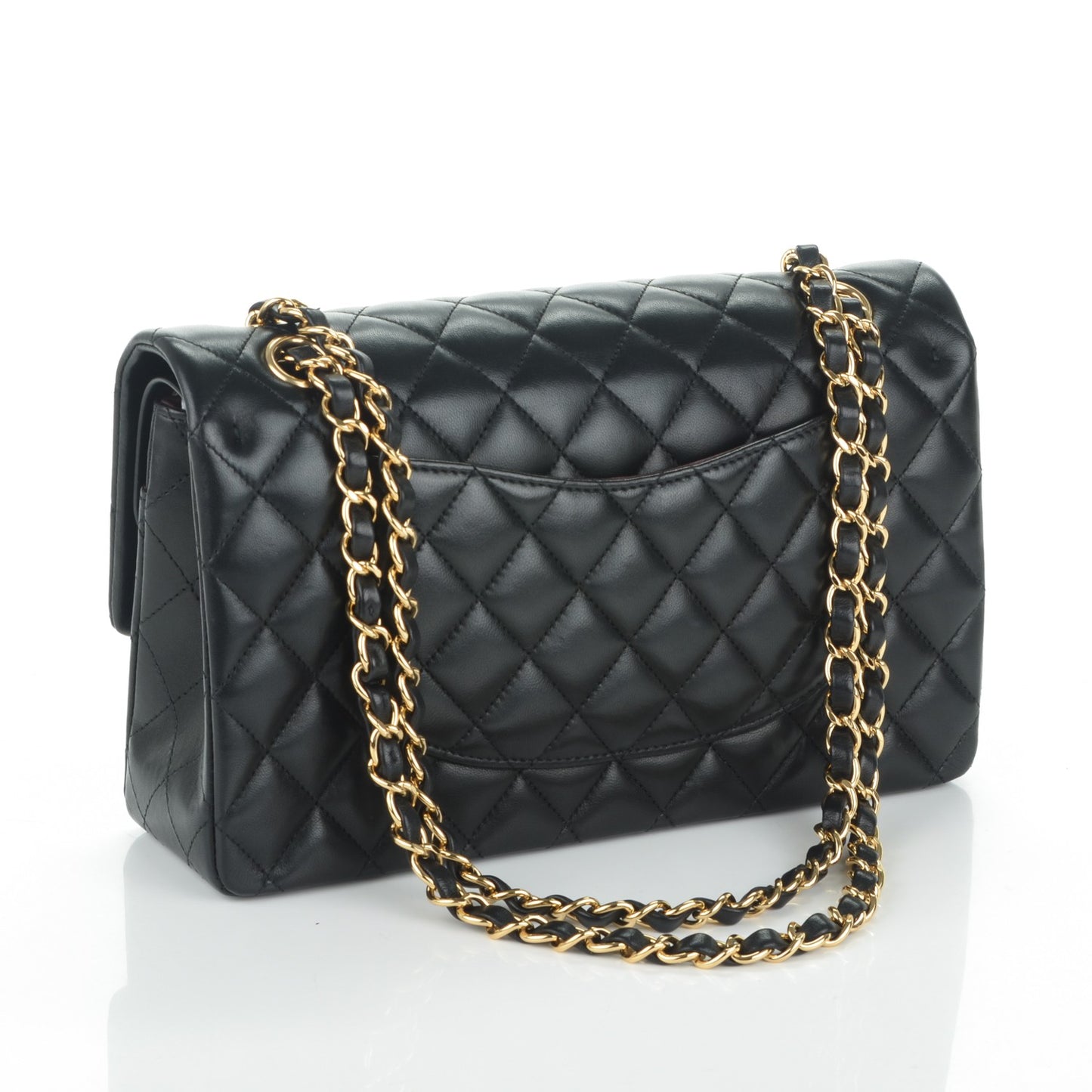 Lambskin Quilted Medium Double Flap Black