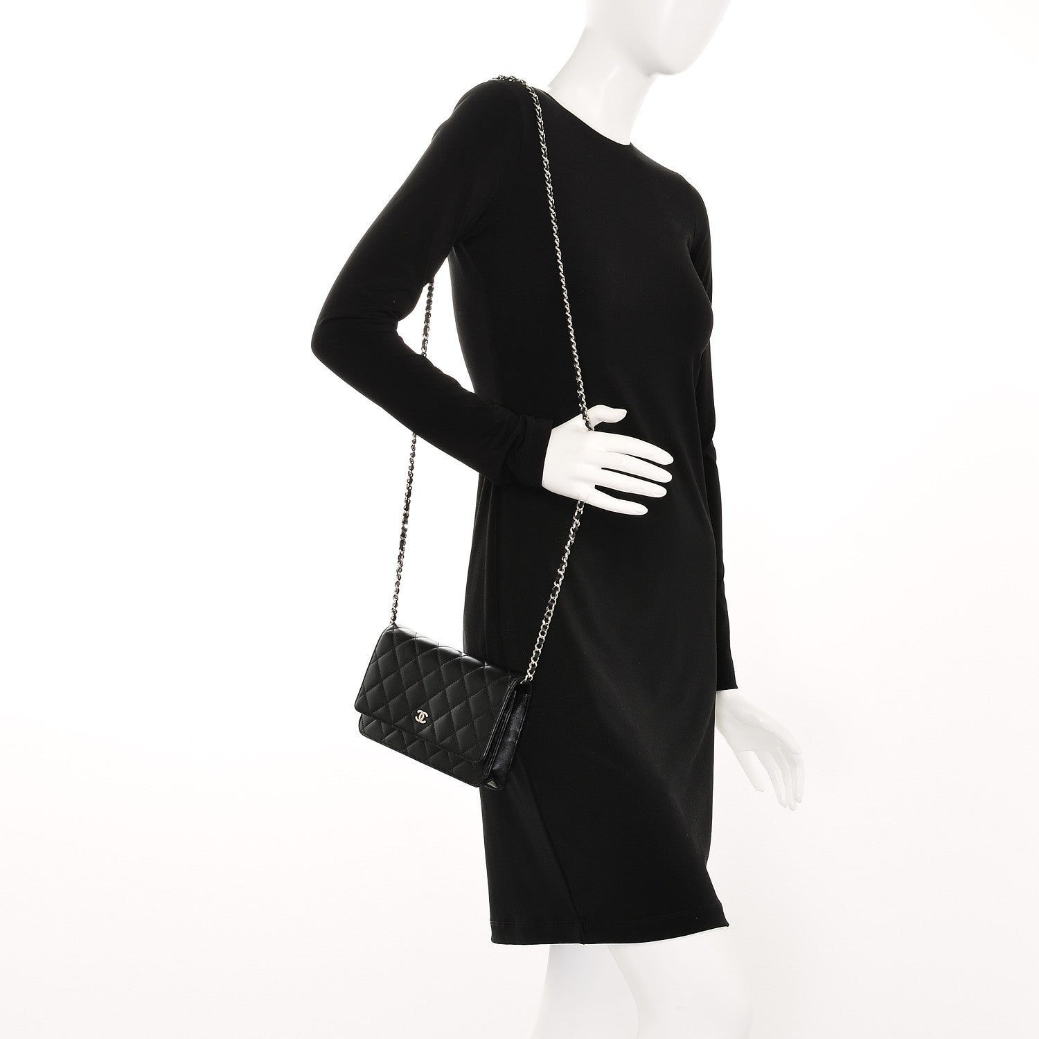 Chanel Lambskin Quilted Wallet On Chain WOC Black 2 of 8