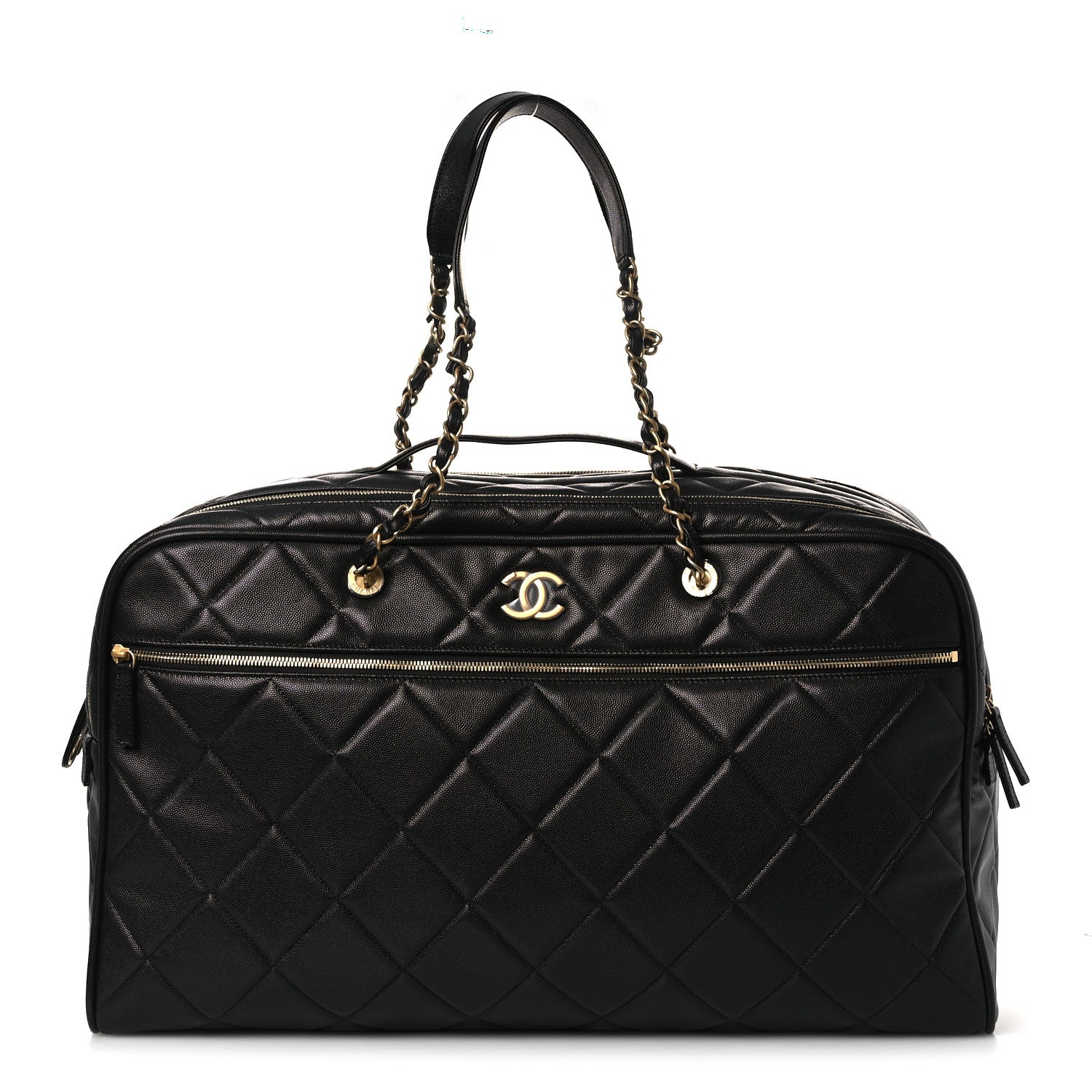 Chanel Shiny Grained Calfskin Quilted Large Travel Bowling Bag Black 1 of 11