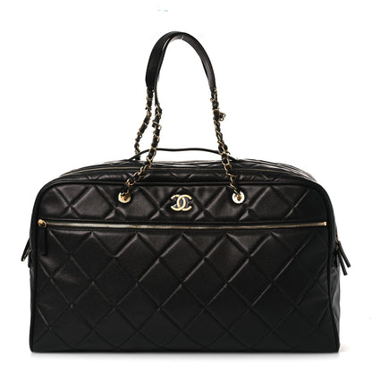 Chanel Shiny Grained Calfskin Quilted Large Travel Bowling Bag Black 1 of 11