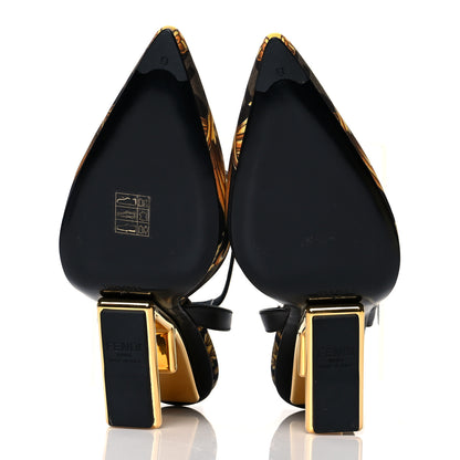 Fendi X VERSACE Silk Calfskin Fendace Fendi First 95mm Slingback Sandals 37 Tobacco Black Gold 5 of 8