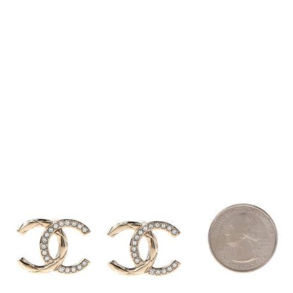Chanel Crystal Glitter Quilted CC Earrings Light Gold 2 of 4