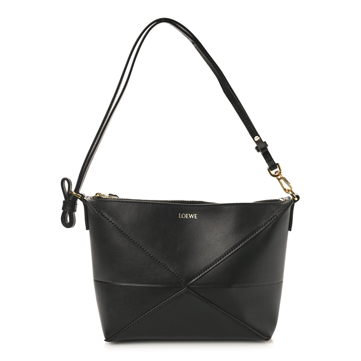 Shiny Calfskin Puzzle Fold Pouch Black