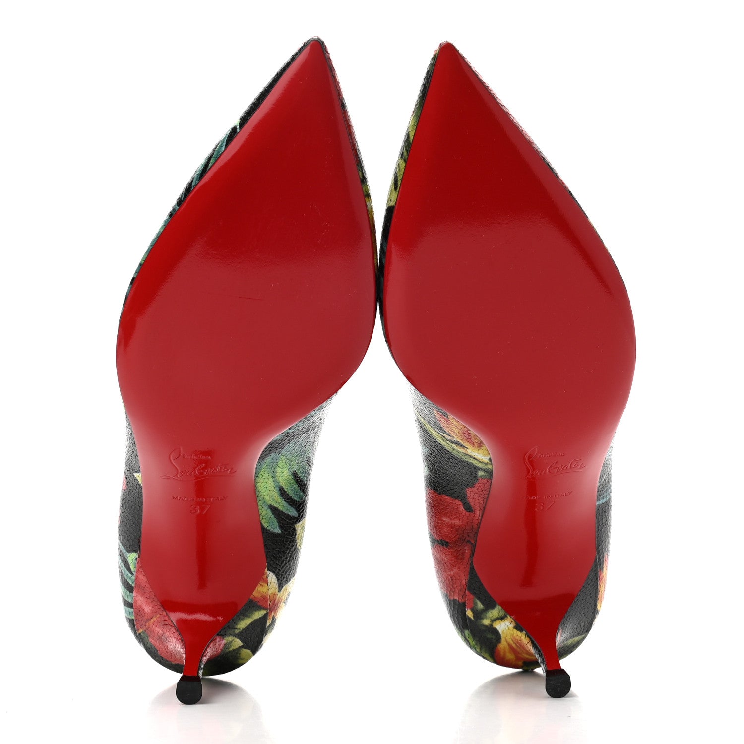 Christian Louboutin Crackled Calfskin Hawaii Print Pigalle Follies 55 Pumps 37 Black 5 of 7