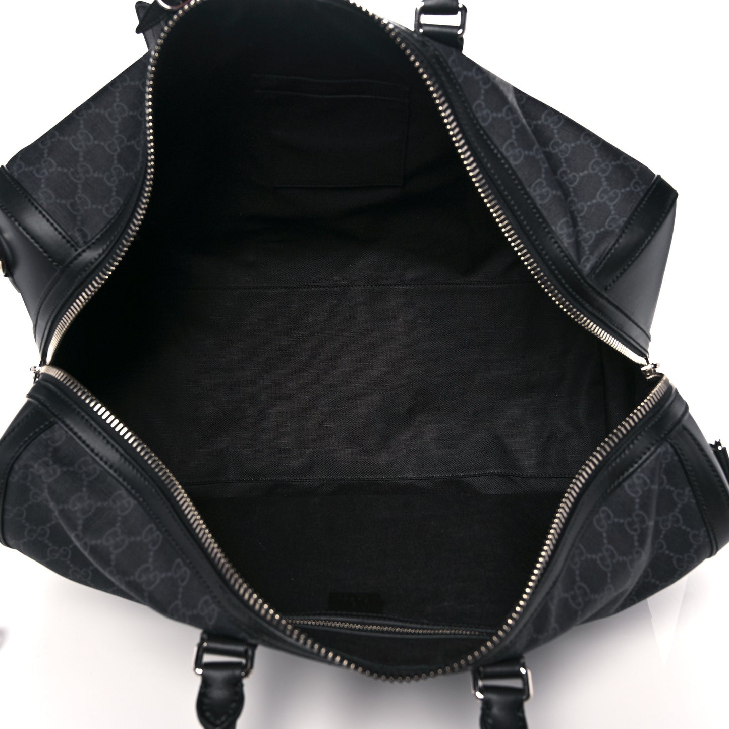 Soft GG Supreme Monogram Appia Calfskin Web Large Carry On Duffle Bag Black Grey