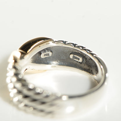 David Yurman Sterling Silver 18K Yellow Gold X Triple Row Ring 7 4 of 5