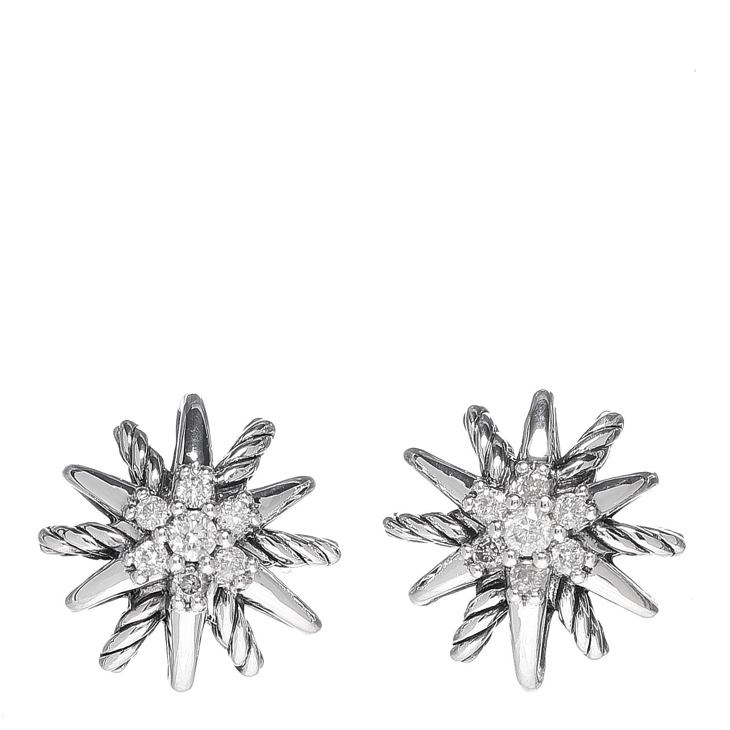 David Yurman Sterling Silver Diamond 10mm Starburst Earrings 1 of 4