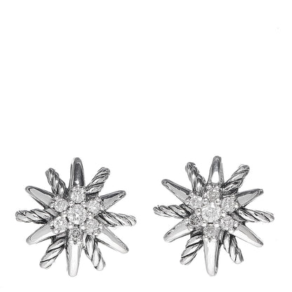 David Yurman Sterling Silver Diamond 10mm Starburst Earrings 1 of 4