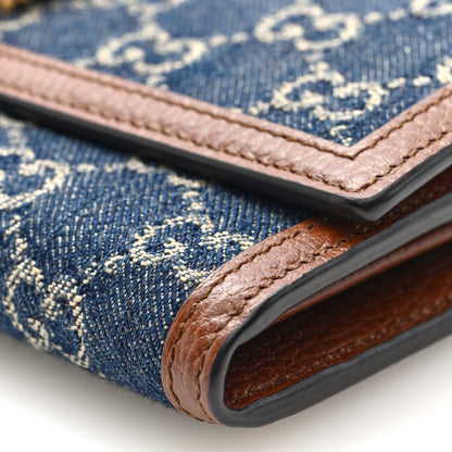 Gucci New Denim GG Monogram Jackie 1961 Chain Wallet Blue Tea Cuir 9 of 9