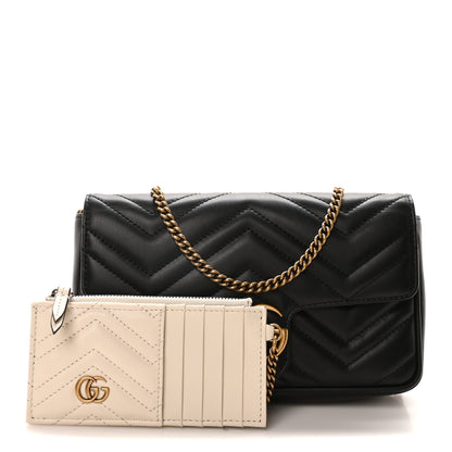 Gucci Calfskin Matelasse Mini GG Marmont Shoulder Bag With Case  Black White 3 of 10