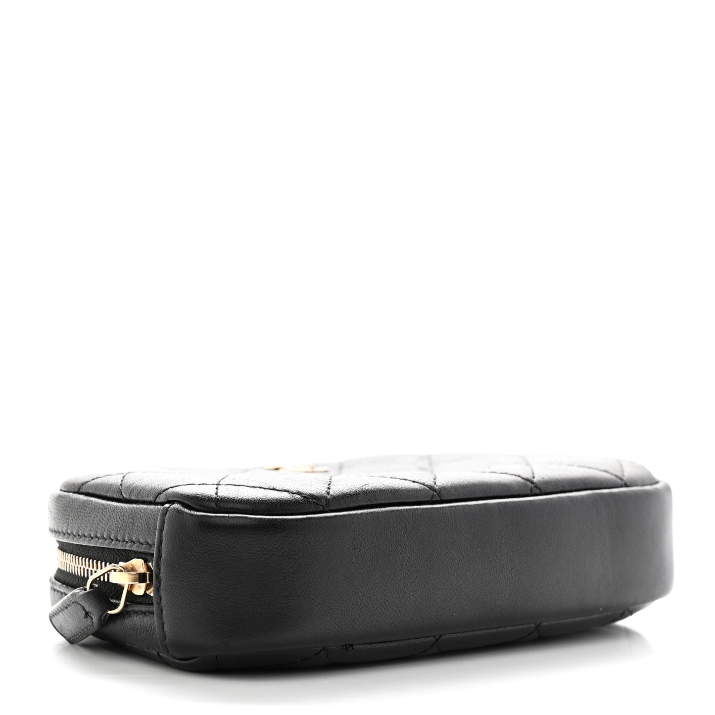 Lambskin Quilted Small Curvy Pouch Cosmetic Case Black