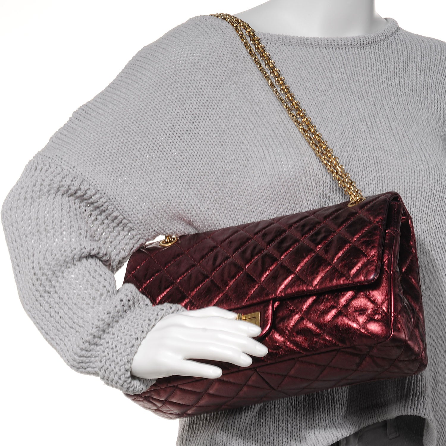 Chanel Calfskin 2.55 Reissue 227 Flap Metallic Dark Red 2 of 7