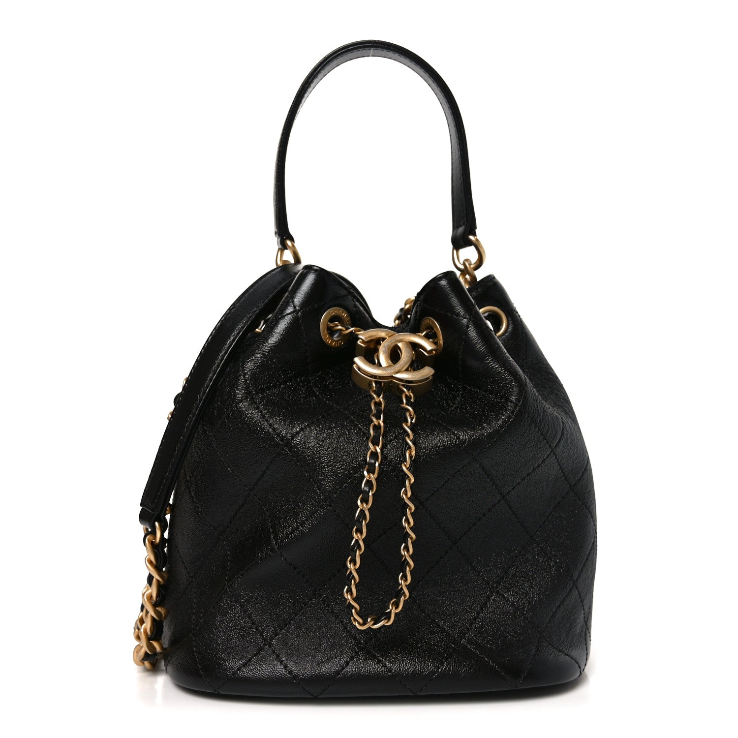 Chanel Shiny Lambskin Quilted Fashion Therapy Bucket Drawstring Bag Black 1 of 10